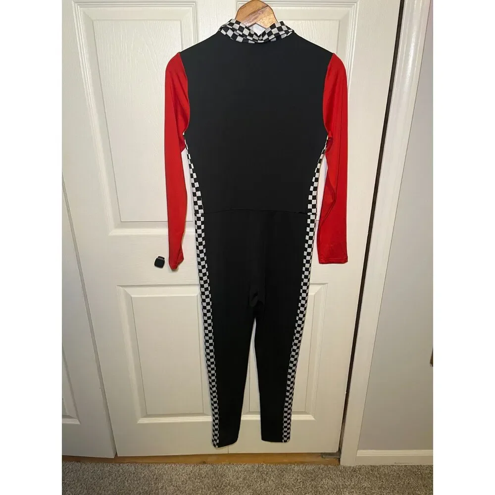 Spirit Race Car Driver Costume Jumpsuit Women’s Medium Checkered Halloween - Picture 3 of 4